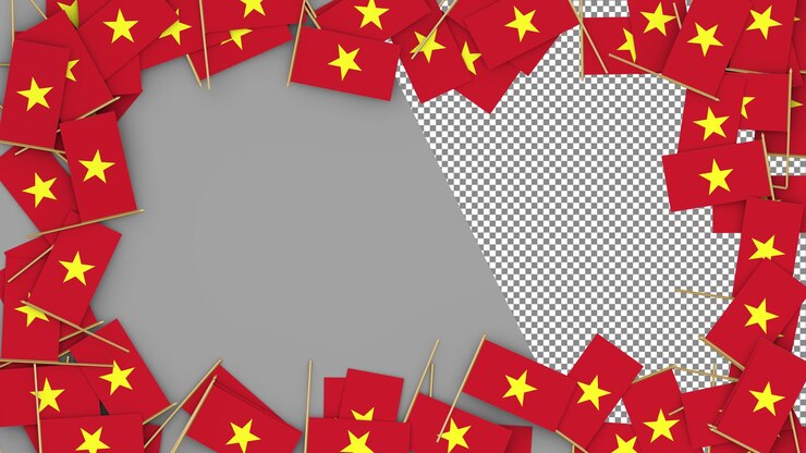 PSD bandera de papel de vietnam esparcida alrededor del marco renderizado en 3d