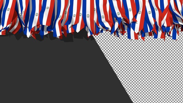 Bandera de Paraguay Diferentes formas de rayas de tela colgando de la representación 3D superior