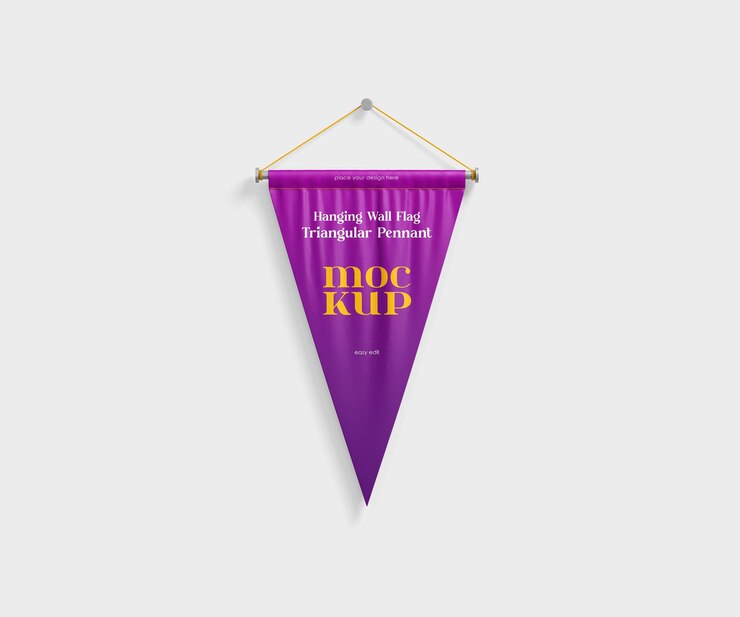 PSD la bandera de la pared colgante es un modelo de banderín triangular en formato psd.