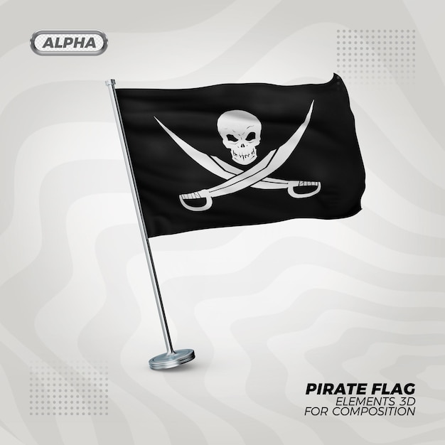 Bandera pirata realista con textura 3d