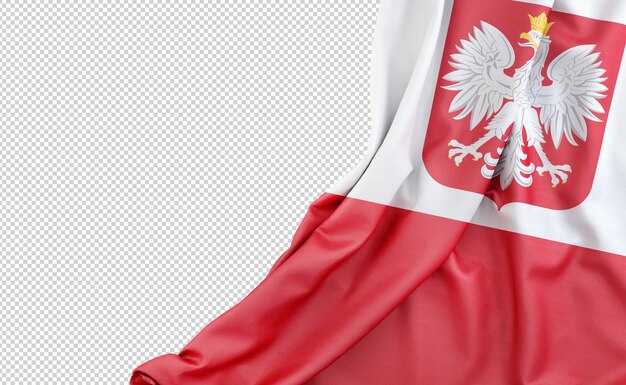 PSD bandera de polonia con escudo de armas con espacio vacío en la izquierda renderización 3d aislada