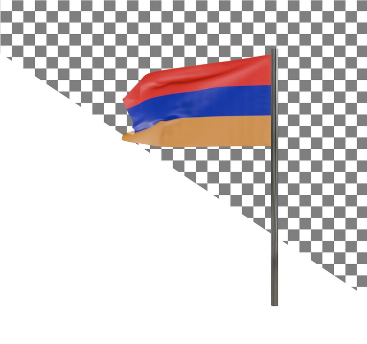 PSD una bandera en un poste con un fondo blanco con una bandera roja y azul