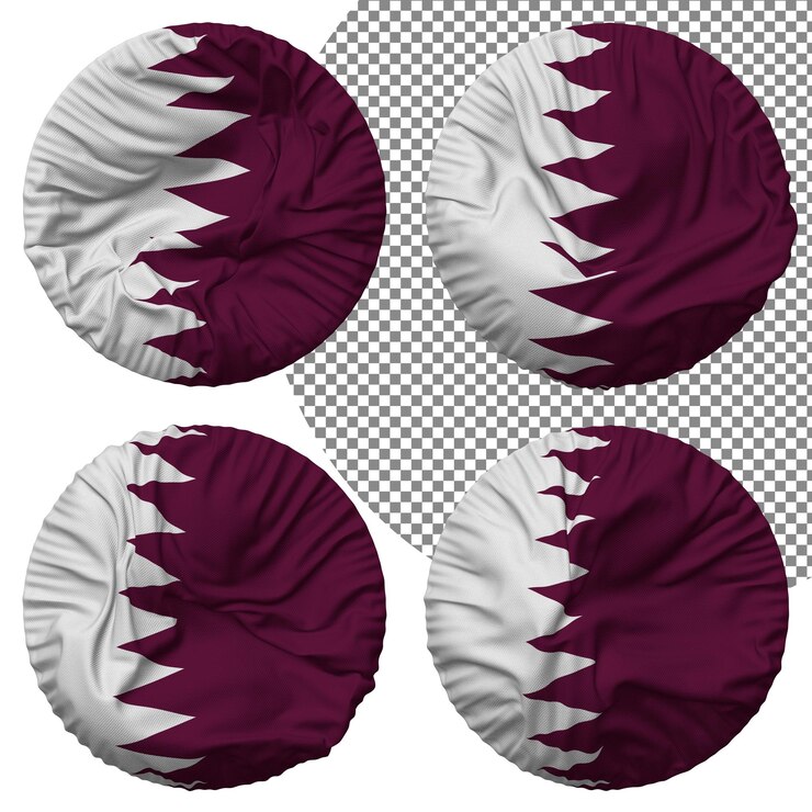 PSD bandera de qatar forma redonda aislada diferentes estilos de ondulación textura de protuberancia representación 3d