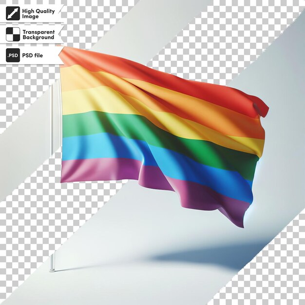 PSD una bandera que está en un soporte transparente con una imagen de una bandera arco iris