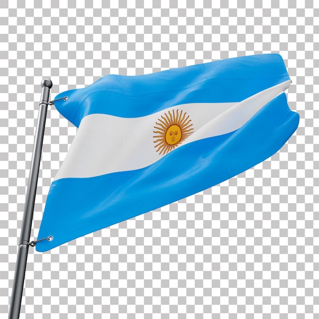 Bandera realista en 3D de Argentina con fondo transparente