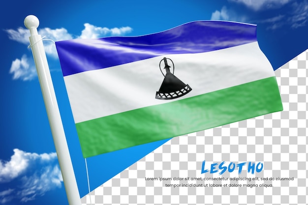 Bandera realista de lesotho render 3d aislado o ilustración de bandera ondeante de lesotho 3d