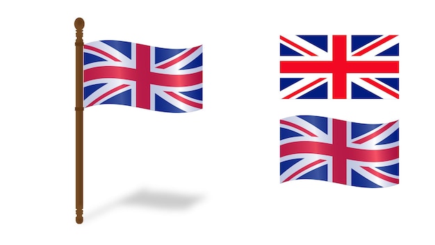 La bandera del Reino Unido y los íconos planos aislados en un fondo transparente