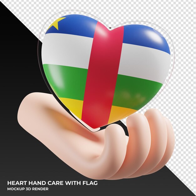 Bandera de la República Centroafricana con cuidado de la mano del corazón textura 3d realista