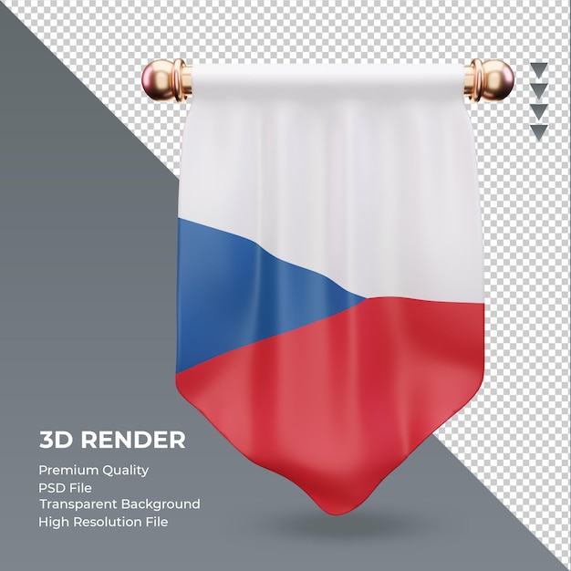 Bandera de república checa banderín 3d renderizado vista frontal