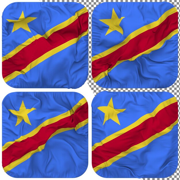 PSD bandera de la república democrática del congo forma de escudero aislada diferentes estilos de ondulación textura de protuberancia representación 3d