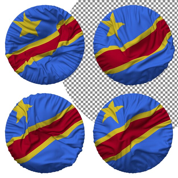 Bandera de la república democrática del congo forma redonda aislada estilo de onda diferente textura de protuberancia representación 3d