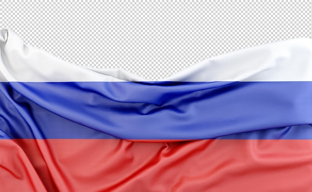Bandera de Rusia aislada en fondo blanco con espacio de copia por encima de la representación 3D