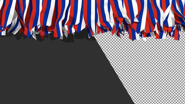 Bandera de Rusia diferentes formas de rayas de tela colgando de la representación 3D superior