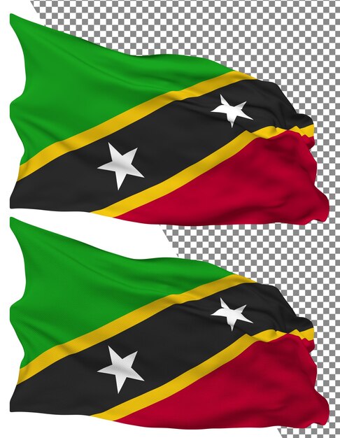 La bandera de Saint Kitts y Nevis tiene una textura aislada y un fondo transparente en 3D.