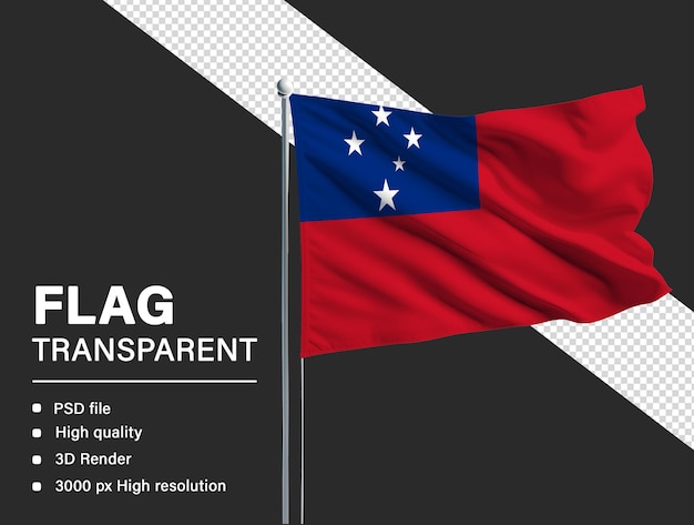 Bandera de Samoa en 3D aislada sobre un fondo transparente