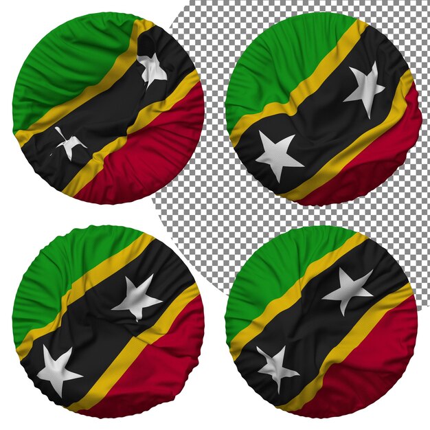 Bandera de San Cristóbal y Nieves Forma redonda aislada Diferentes estilos de ondulación Textura de relieve Representación 3D