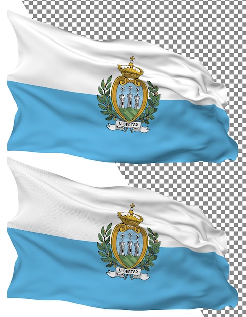 La bandera de San Marino está aislada por una textura plana y transparente de fondo en 3D.