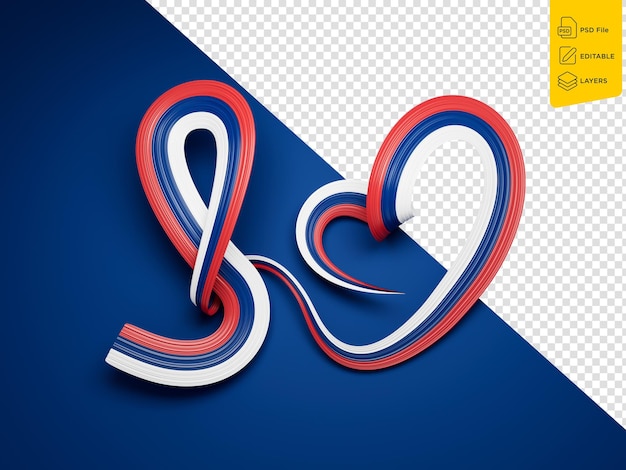 Bandera serbia en forma de corazón con cinta ondulada de conciencia bandera con fondo azul ilustración en 3d