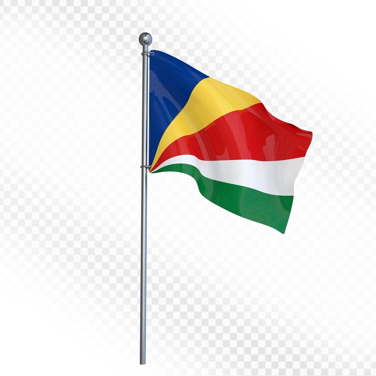PSD la bandera de las seychelles ondeando en un poste