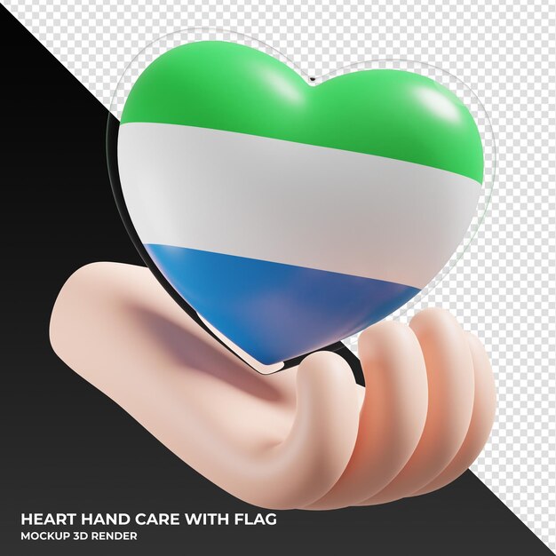 PSD bandera de sierra leona con cuidado de la mano del corazón textura 3d realista