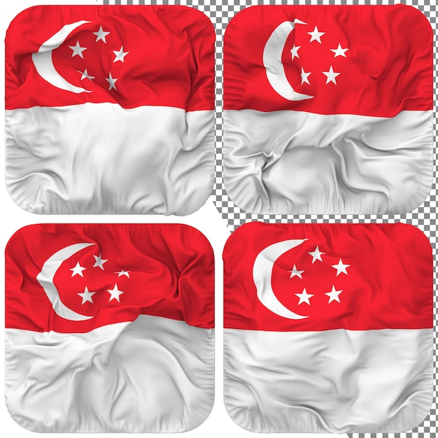 PSD bandera de singapur forma de escudero aislada diferentes estilos de ondulación textura de protuberancia representación 3d