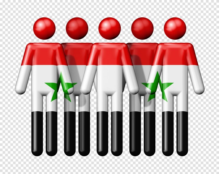 PSD bandera de siria en figura de palo símbolo de la comunidad nacional y social icono 3d