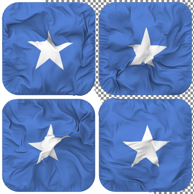Bandera de somalia forma de escudero aislada diferentes estilos de ondulación textura de protuberancia representación 3d