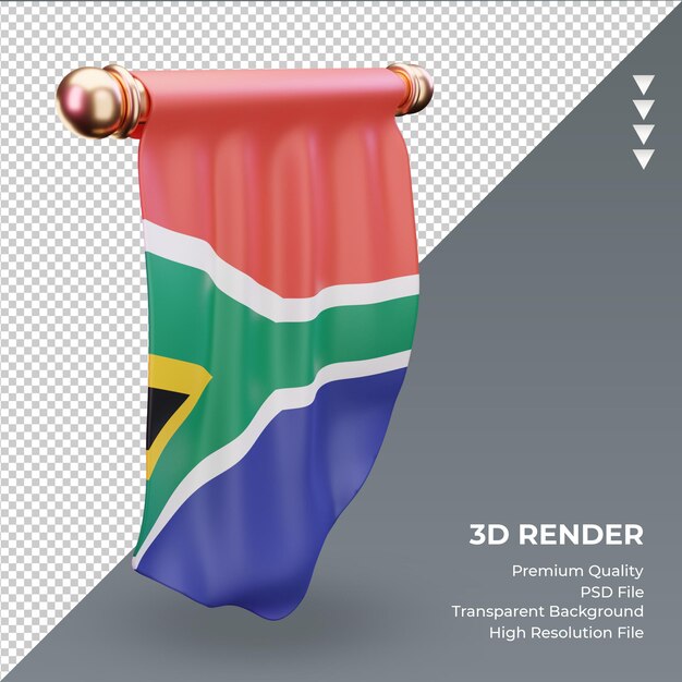 PSD bandera de sudáfrica banderín 3d renderizado vista derecha