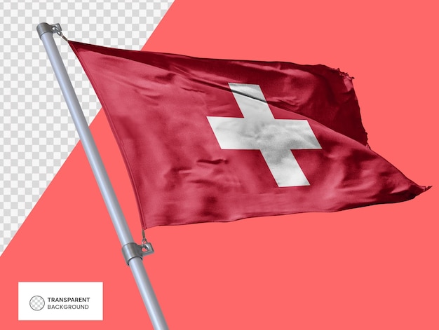 PSD bandera de suiza en un mástil de metal fondo transparente renderizado en 3d de alta calidad