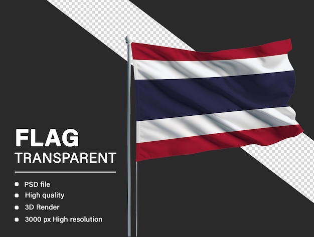 Bandera tailandesa en 3D aislada sobre un fondo transparente