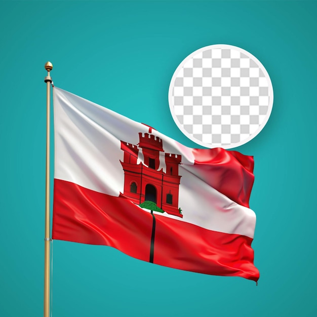 PSD bandera de tela ondulante de gibraltar aislada sobre un fondo blanco ilustración en 3d