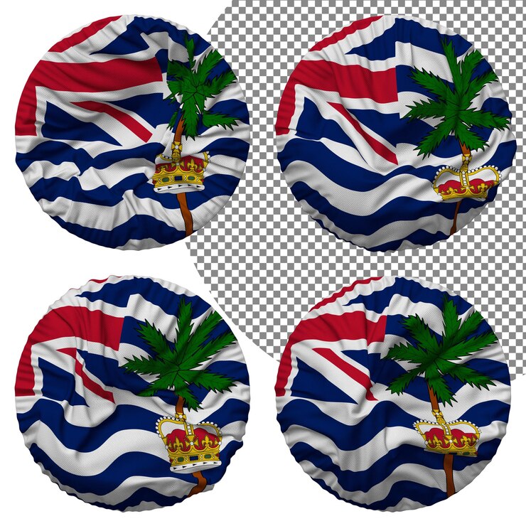 PSD bandera del territorio británico del océano índico forma redonda aislada estilo diferente textura de protuberancia representación 3d