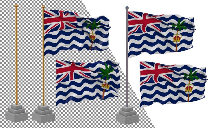 PSD bandera del territorio británico del océano índico ondeando un estilo diferente con un poste de soporte aislado renderizado en 3d