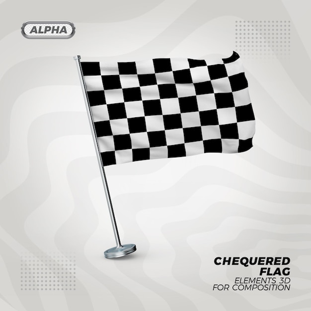 Bandera con textura 3d realista a cuadros de carrera