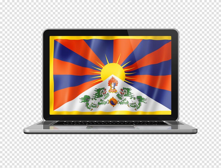 PSD bandera de tíbet en la pantalla del portátil aislado en blanco ilustración 3d
