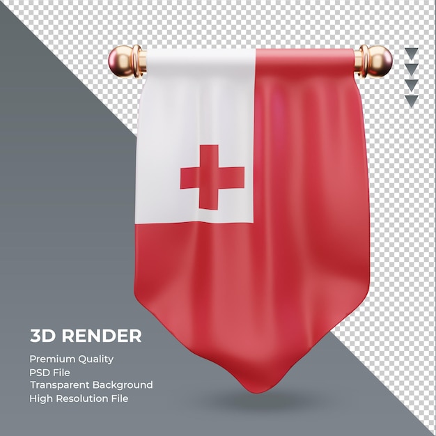 Bandera de tonga banderín 3d renderizado vista frontal