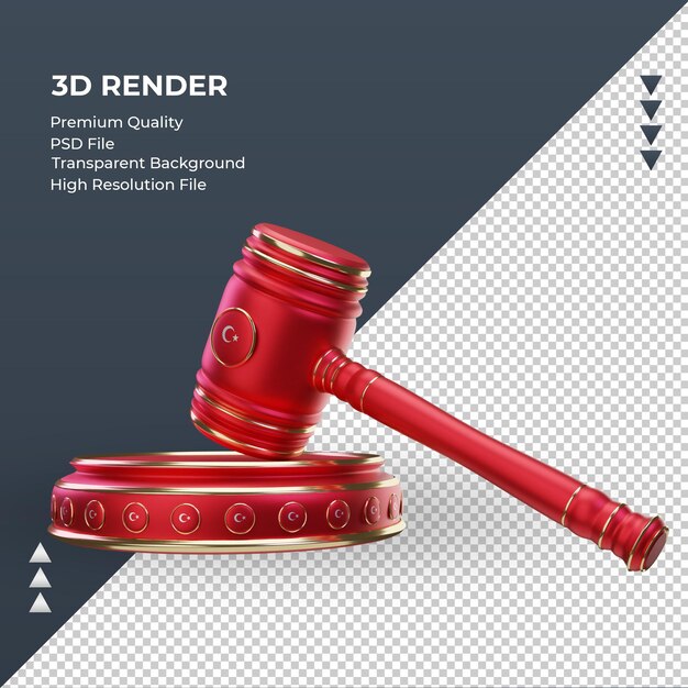 PSD bandera de turquía de justicia 3d renderizado vista derecha