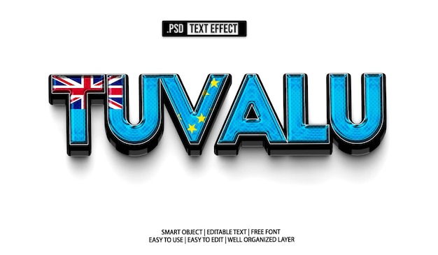 La bandera de Tuvalu es una plantilla PSD de efecto de texto editable