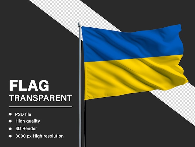Bandera de Ucrania en 3D aislada sobre un fondo transparente