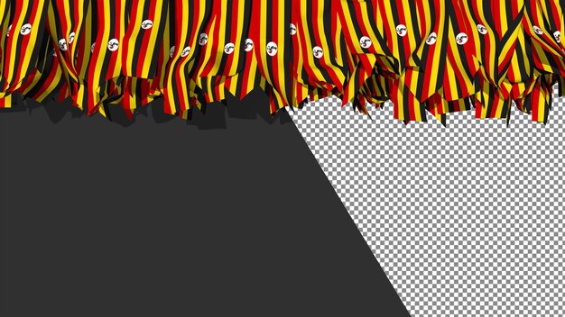 Bandera de Uganda Diferentes formas de rayas de tela colgando de la representación 3D superior