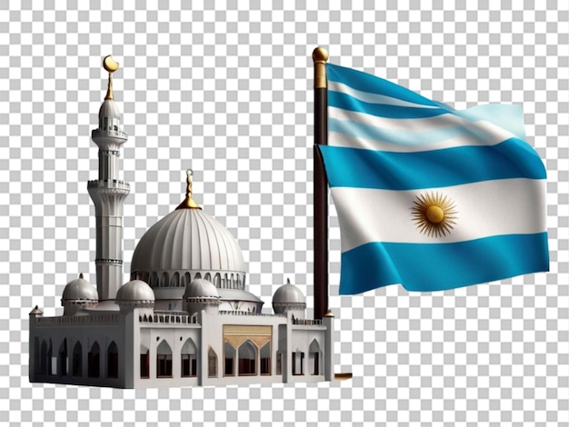 Bandera de uruguay en 3d en un edificio de cielo azul sobre un fondo transparente