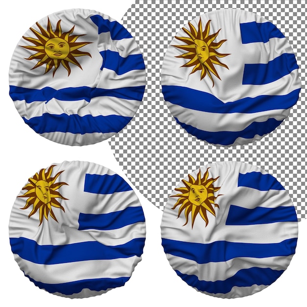 Bandera De Uruguay Forma Redonda Aislada Diferentes Estilos De Ondulación Textura De Protuberancia Representación 3D