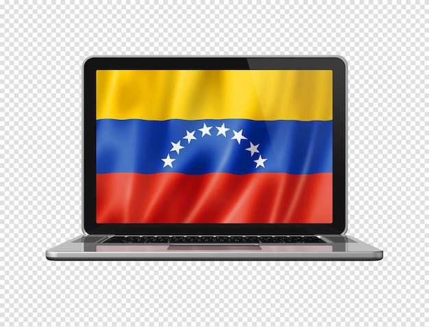 Bandera venezolana en la pantalla del portátil aislado en blanco ilustración 3D