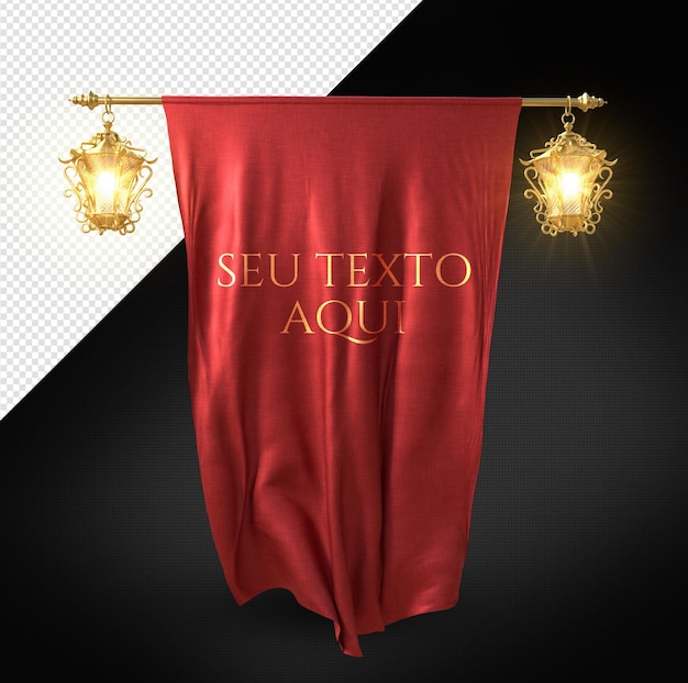 Bandera vertical roja con luminarias doradas