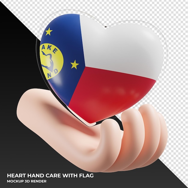 Bandera de Wake Island con cuidado de la mano del corazón textura 3d realista