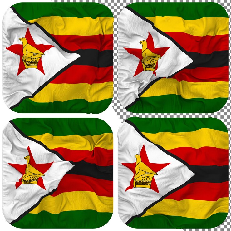 PSD bandera de zimbabue forma de escudero aislada diferentes estilos de ondulación textura de protuberancia representación 3d