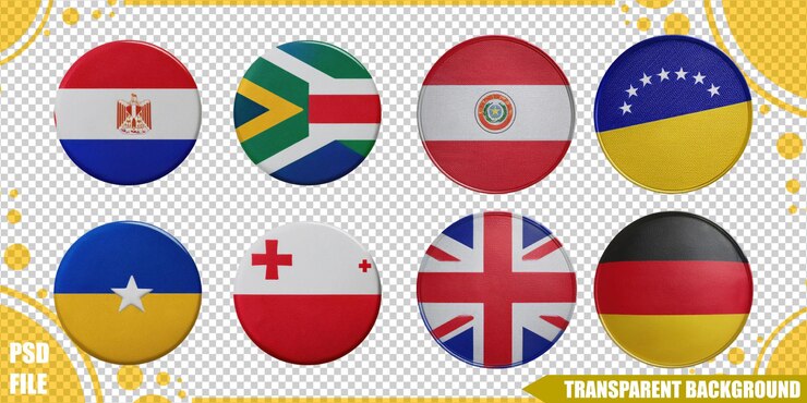 PSD banderas nacionales en insignias redondas