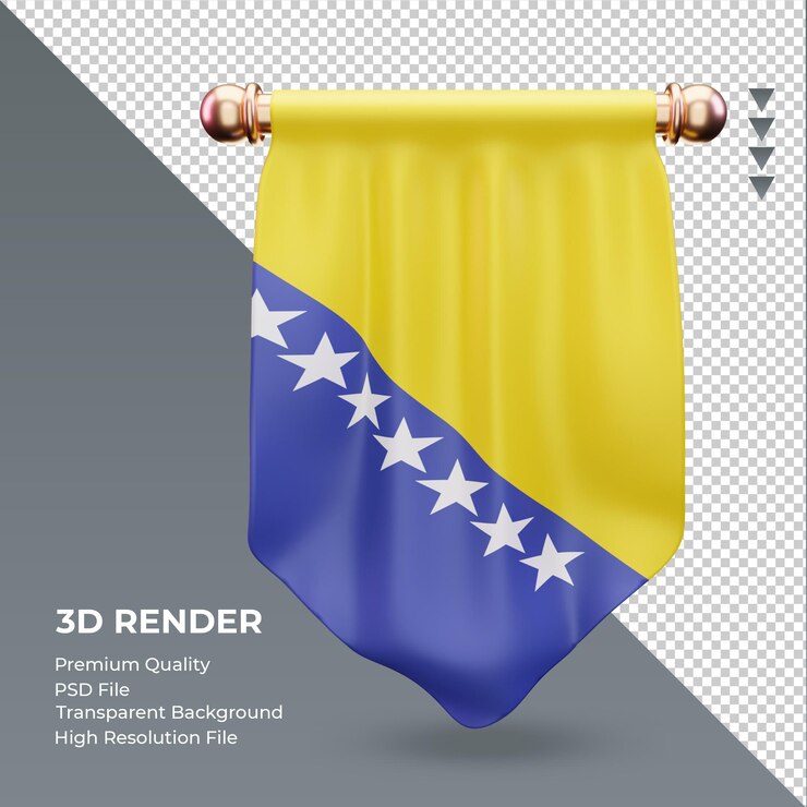 PSD banderín 3d bandera de bosnia y herzegovina renderizado vista frontal