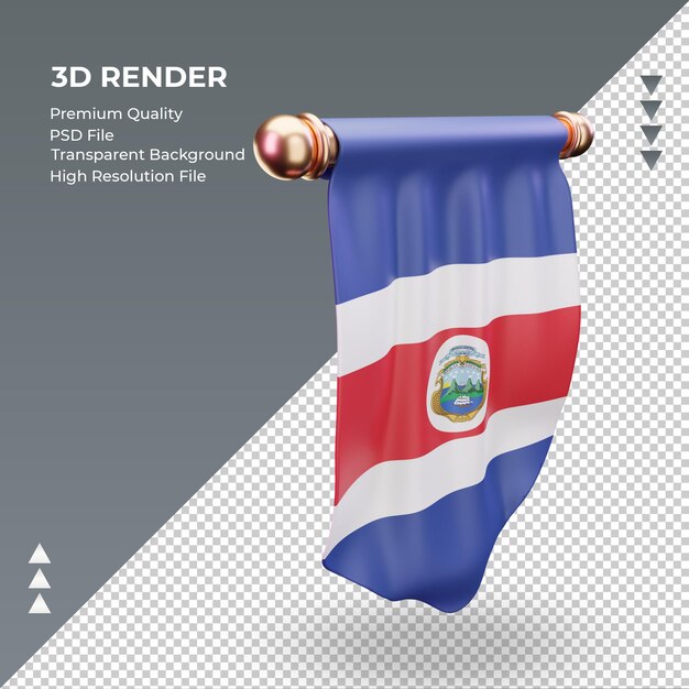 Banderín 3d bandera de costa rica renderizado vista izquierda