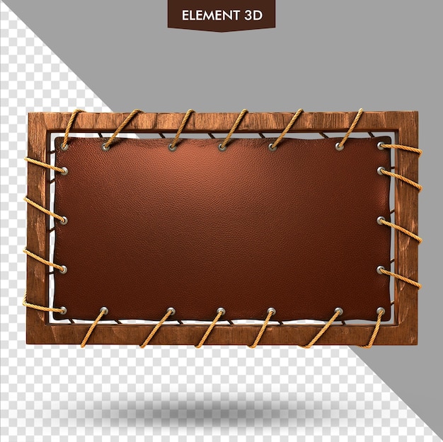 banderola de cuero y madera con cuerdas rutico 3D